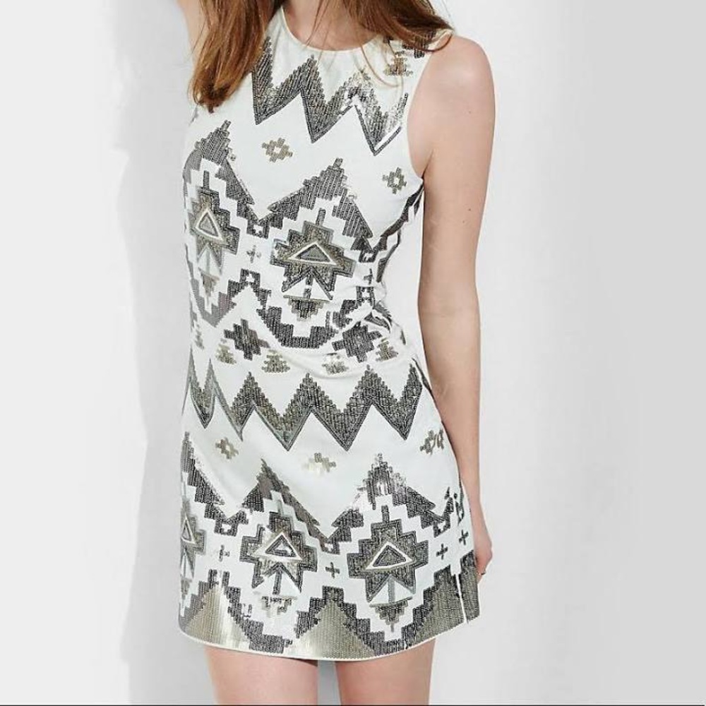 Express Ivory Aztec Silver/ Cooper Sequin Dress - Picture 2 of 7
